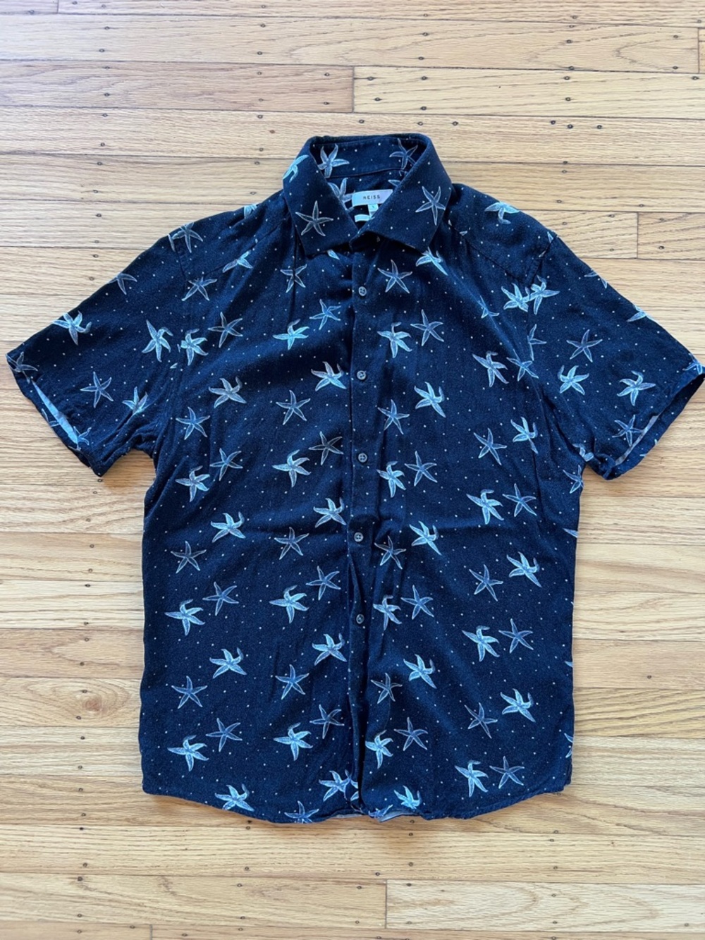 Reiss Star All Over Print Button Shirt Rayon Men’s Large
